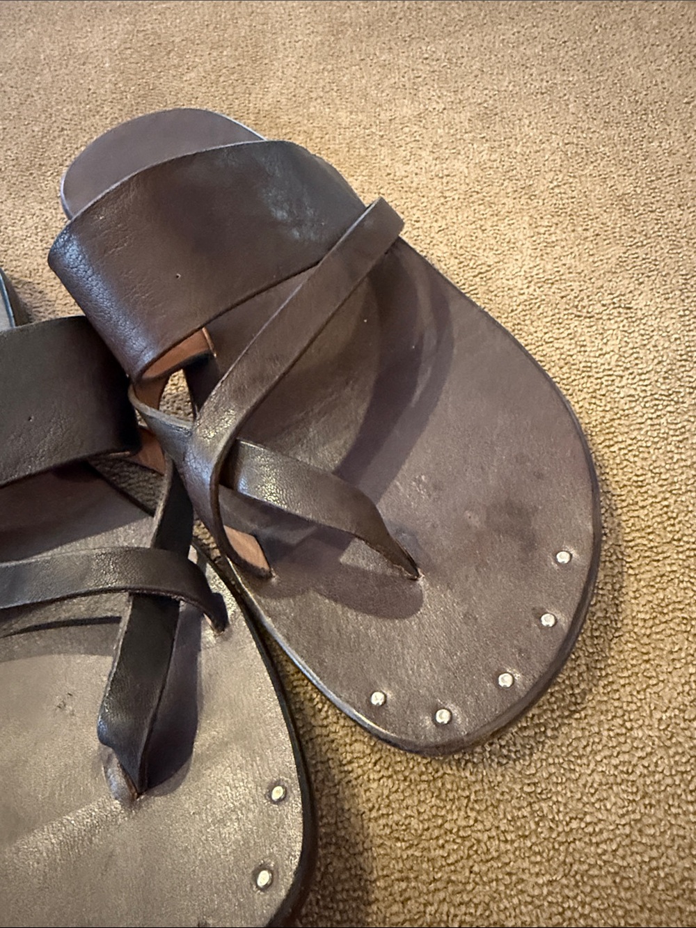 Calleen Cordero Leather Flip Flops Womens 10 Brown Thong Sandals (TD) - Picture 3 of 6